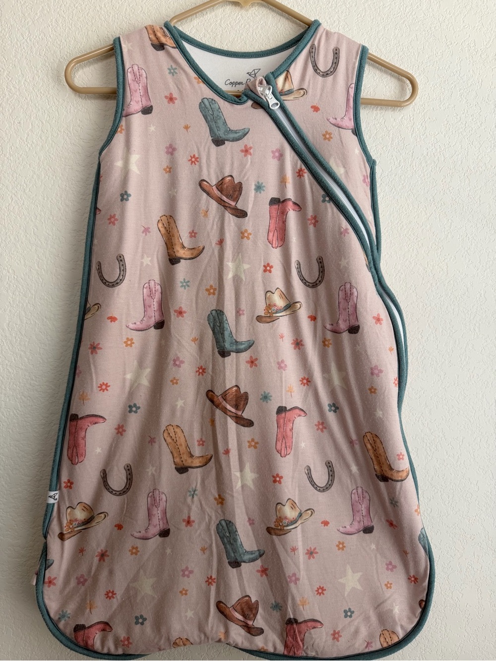 Cozy Pink Cowboy Print Kids Sleep Sack with Teal Trim - 1.7 TOG